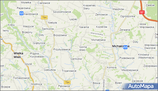 mapa Górna Wieś gmina Michałowice, Górna Wieś gmina Michałowice na mapie Targeo