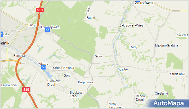 mapa Góry gmina Zakrzówek, Góry gmina Zakrzówek na mapie Targeo