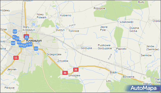 mapa Gorzupia gmina Krotoszyn, Gorzupia gmina Krotoszyn na mapie Targeo