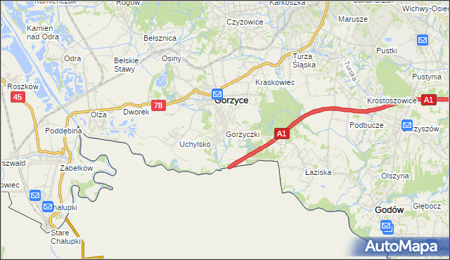 mapa Gorzyczki gmina Gorzyce, Gorzyczki gmina Gorzyce na mapie Targeo