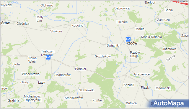 mapa Goździków gmina Rzgów, Goździków gmina Rzgów na mapie Targeo