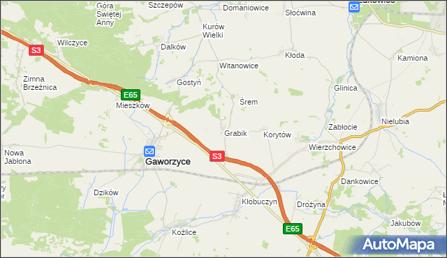 mapa Grabik gmina Gaworzyce, Grabik gmina Gaworzyce na mapie Targeo