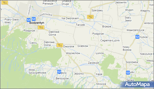 mapa Grabków gmina Pawłów, Grabków gmina Pawłów na mapie Targeo