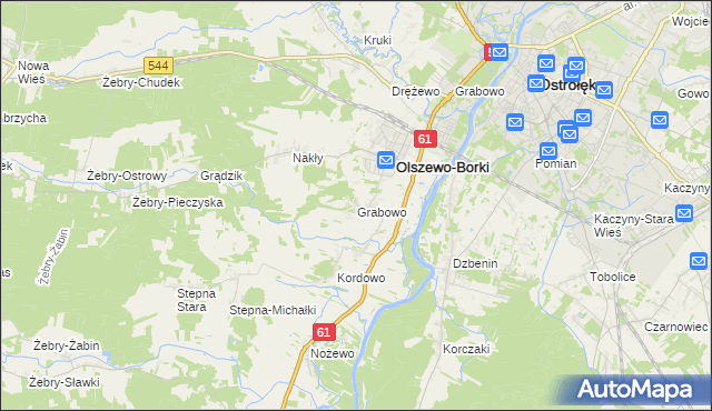 mapa Grabowo gmina Olszewo-Borki, Grabowo gmina Olszewo-Borki na mapie Targeo