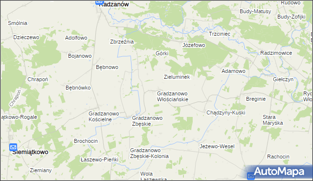 mapa Gradzanowo Włościańskie, Gradzanowo Włościańskie na mapie Targeo