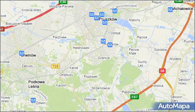 mapa Granica gmina Michałowice, Granica gmina Michałowice na mapie Targeo