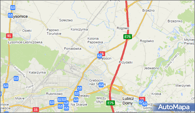 mapa Grębocin gmina Lubicz, Grębocin gmina Lubicz na mapie Targeo