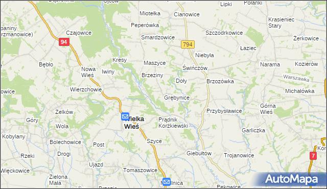 mapa Grębynice, Grębynice na mapie Targeo