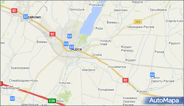 mapa Grobla gmina Słupca, Grobla gmina Słupca na mapie Targeo