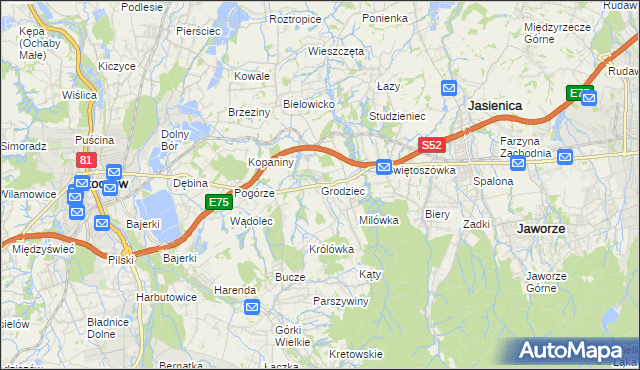 mapa Grodziec gmina Jasienica, Grodziec gmina Jasienica na mapie Targeo