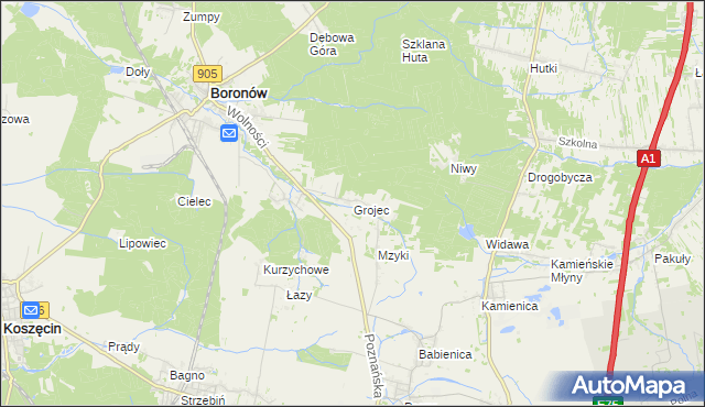 mapa Grojec gmina Boronów, Grojec gmina Boronów na mapie Targeo