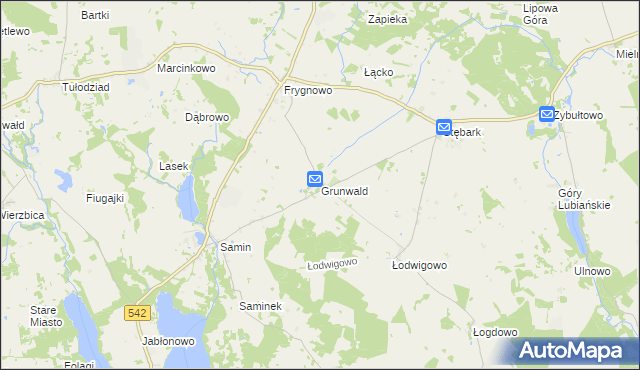 mapa Grunwald powiat ostródzki, Grunwald powiat ostródzki na mapie Targeo