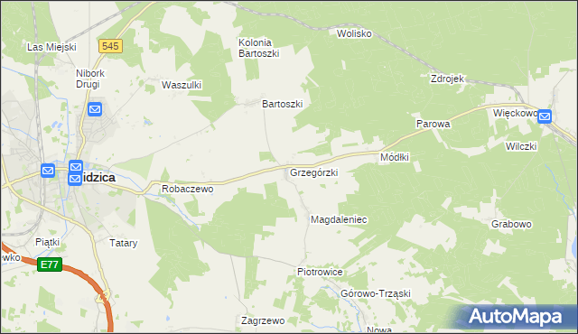 mapa Grzegórzki gmina Nidzica, Grzegórzki gmina Nidzica na mapie Targeo