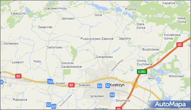mapa Gwiazdowo gmina Kostrzyn, Gwiazdowo gmina Kostrzyn na mapie Targeo