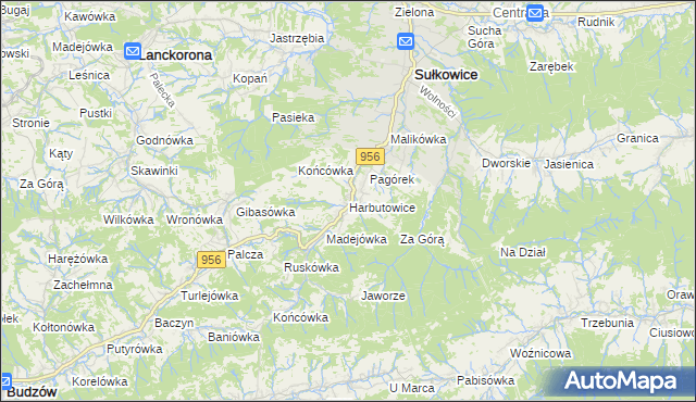 mapa Harbutowice gmina Sułkowice, Harbutowice gmina Sułkowice na mapie Targeo