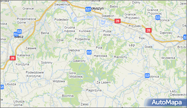 mapa Harklowa gmina Skołyszyn, Harklowa gmina Skołyszyn na mapie Targeo