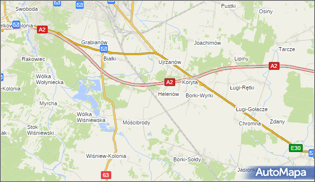 mapa Helenów gmina Wiśniew, Helenów gmina Wiśniew na mapie Targeo