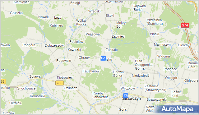 mapa Hucisko gmina Strawczyn, Hucisko gmina Strawczyn na mapie Targeo