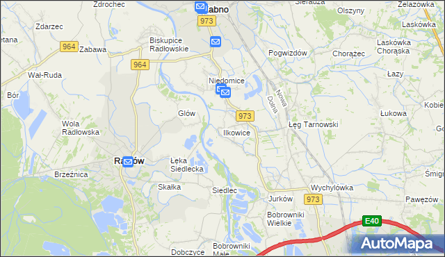 mapa Ilkowice gmina Żabno, Ilkowice gmina Żabno na mapie Targeo