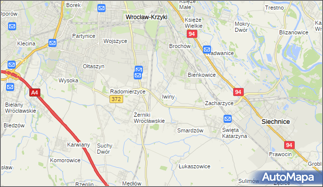 mapa Iwiny gmina Siechnice, Iwiny gmina Siechnice na mapie Targeo