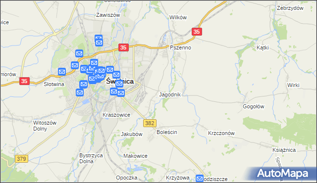 mapa Jagodnik gmina Świdnica, Jagodnik gmina Świdnica na mapie Targeo