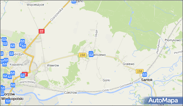 mapa Janczewo gmina Santok, Janczewo gmina Santok na mapie Targeo