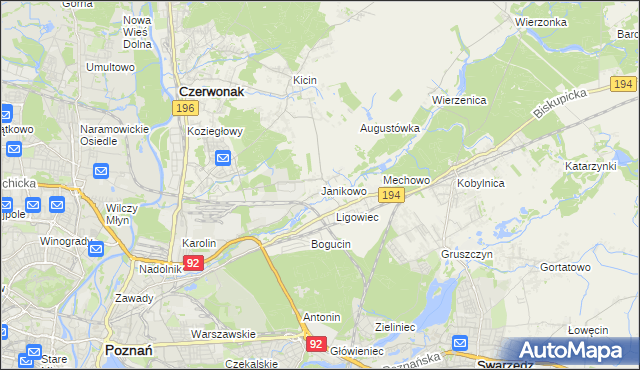 mapa Janikowo gmina Swarzędz, Janikowo gmina Swarzędz na mapie Targeo