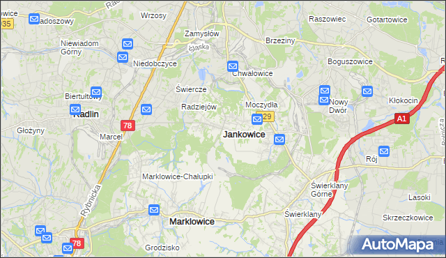 mapa Jankowice gmina Świerklany, Jankowice gmina Świerklany na mapie Targeo