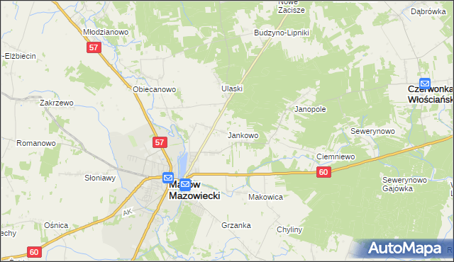 mapa Jankowo gmina Czerwonka, Jankowo gmina Czerwonka na mapie Targeo