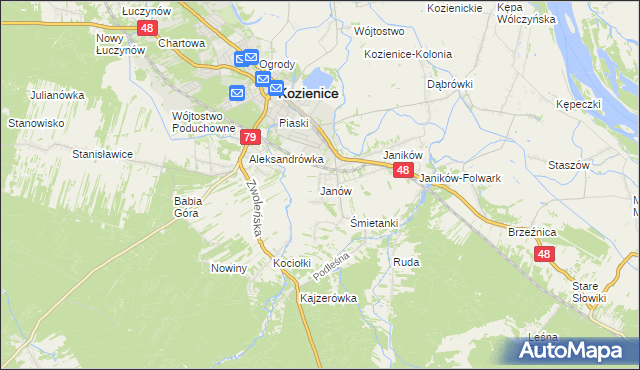 mapa Janów gmina Kozienice, Janów gmina Kozienice na mapie Targeo