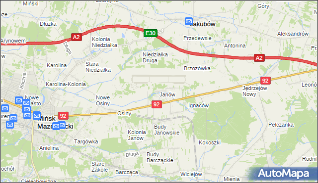 mapa Janów gmina Mińsk Mazowiecki, Janów gmina Mińsk Mazowiecki na mapie Targeo