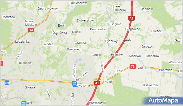 mapa Janów gmina Nowosolna, Janów gmina Nowosolna na mapie Targeo