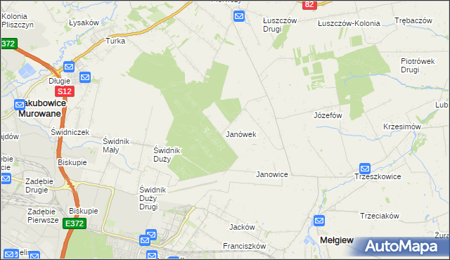 mapa Janówek gmina Mełgiew, Janówek gmina Mełgiew na mapie Targeo