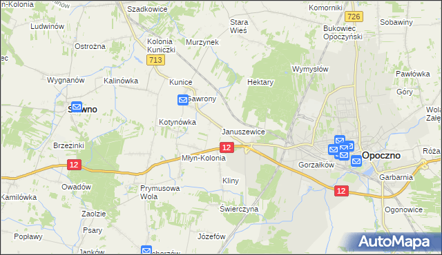 mapa Januszewice gmina Opoczno, Januszewice gmina Opoczno na mapie Targeo