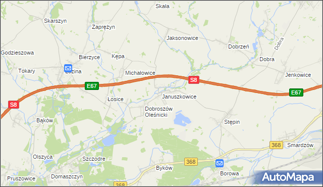 mapa Januszkowice gmina Długołęka, Januszkowice gmina Długołęka na mapie Targeo