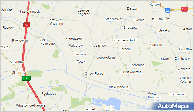 mapa Jaroszówka gmina Bedlno, Jaroszówka gmina Bedlno na mapie Targeo