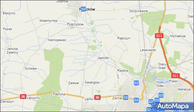 mapa Jaskółki gmina Raszków, Jaskółki gmina Raszków na mapie Targeo