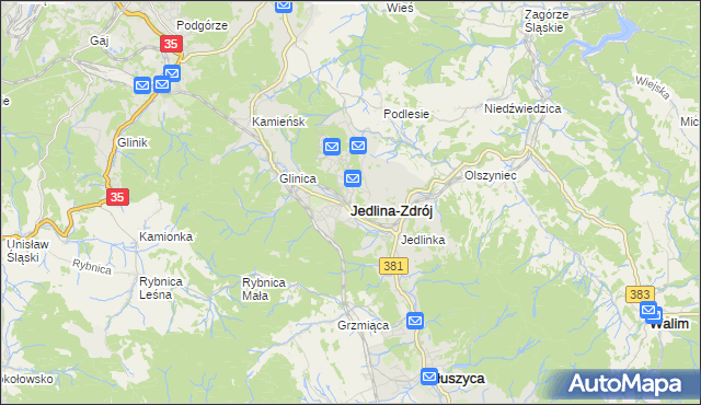 mapa Jedlina-Zdrój, Jedlina-Zdrój na mapie Targeo