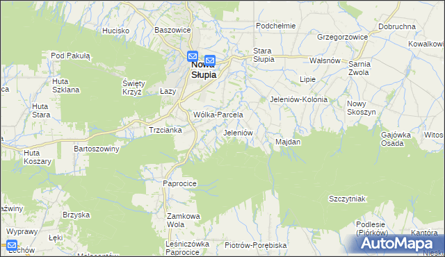 mapa Jeleniów gmina Nowa Słupia, Jeleniów gmina Nowa Słupia na mapie Targeo