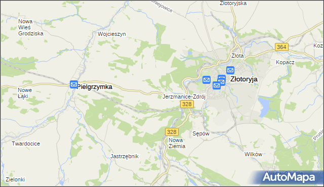mapa Jerzmanice-Zdrój, Jerzmanice-Zdrój na mapie Targeo