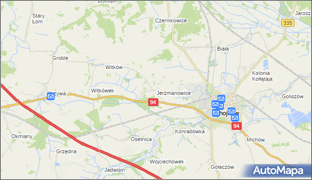 mapa Jerzmanowice gmina Chojnów, Jerzmanowice gmina Chojnów na mapie Targeo