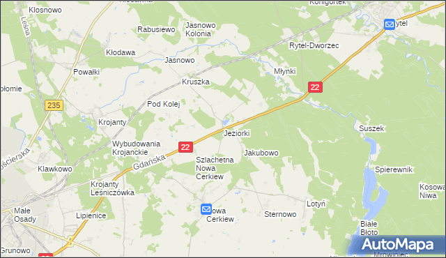mapa Jeziorki gmina Chojnice, Jeziorki gmina Chojnice na mapie Targeo