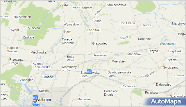 mapa Jeżówka gmina Wolbrom, Jeżówka gmina Wolbrom na mapie Targeo