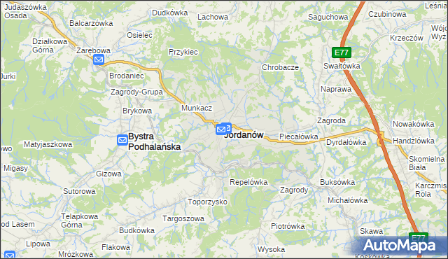 mapa Jordanów powiat suski, Jordanów powiat suski na mapie Targeo