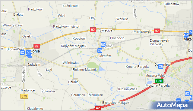 mapa Józefów gmina Ożarów Mazowiecki, Józefów gmina Ożarów Mazowiecki na mapie Targeo