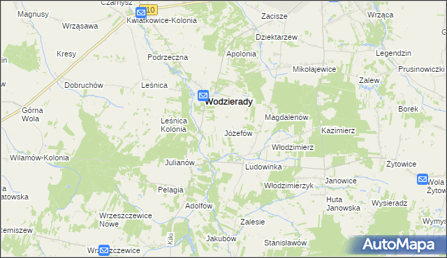 mapa Józefów gmina Wodzierady, Józefów gmina Wodzierady na mapie Targeo