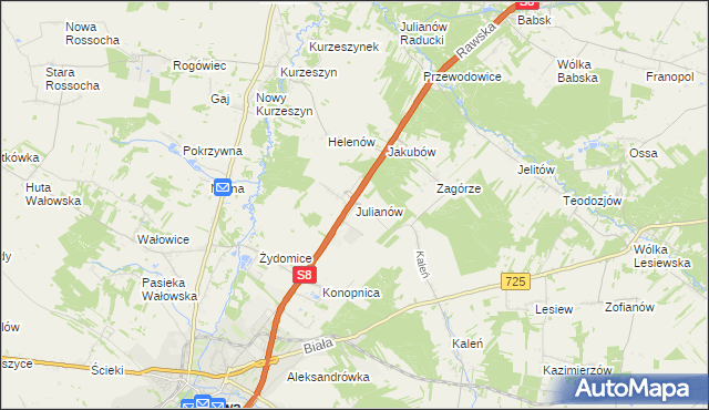 mapa Julianów gmina Rawa Mazowiecka, Julianów gmina Rawa Mazowiecka na mapie Targeo