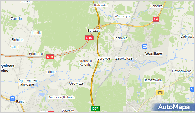 mapa Jurowce gmina Wasilków, Jurowce gmina Wasilków na mapie Targeo