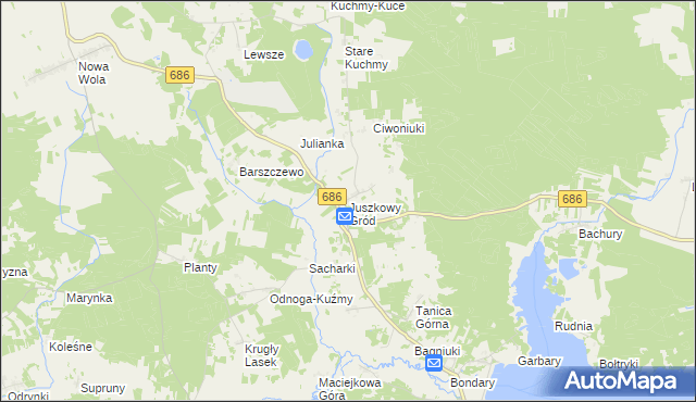 mapa Juszkowy Gród, Juszkowy Gród na mapie Targeo