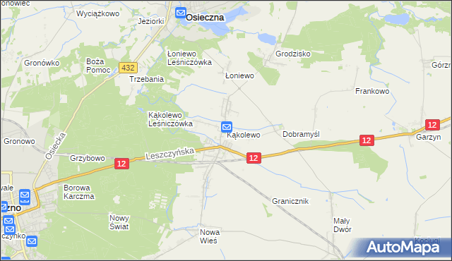 mapa Kąkolewo gmina Osieczna, Kąkolewo gmina Osieczna na mapie Targeo